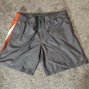OP Swim Trunks Shorts Mens XL Gray Flannel Combo Drawstring Mesh Lined Pockets